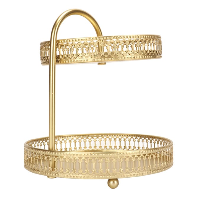2-laags fruitschaal goud elegant grote capaciteit decoratief multifunctioneel cupcake-standaard voor thuisfeest beige
