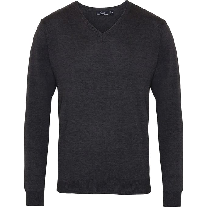 Premier Heren Gebreide V Hals Sweater Top (Houtskool)