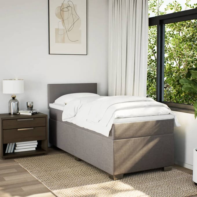vidaXL - Boxspring - met - matras - stof - taupe - 90x190 - cm