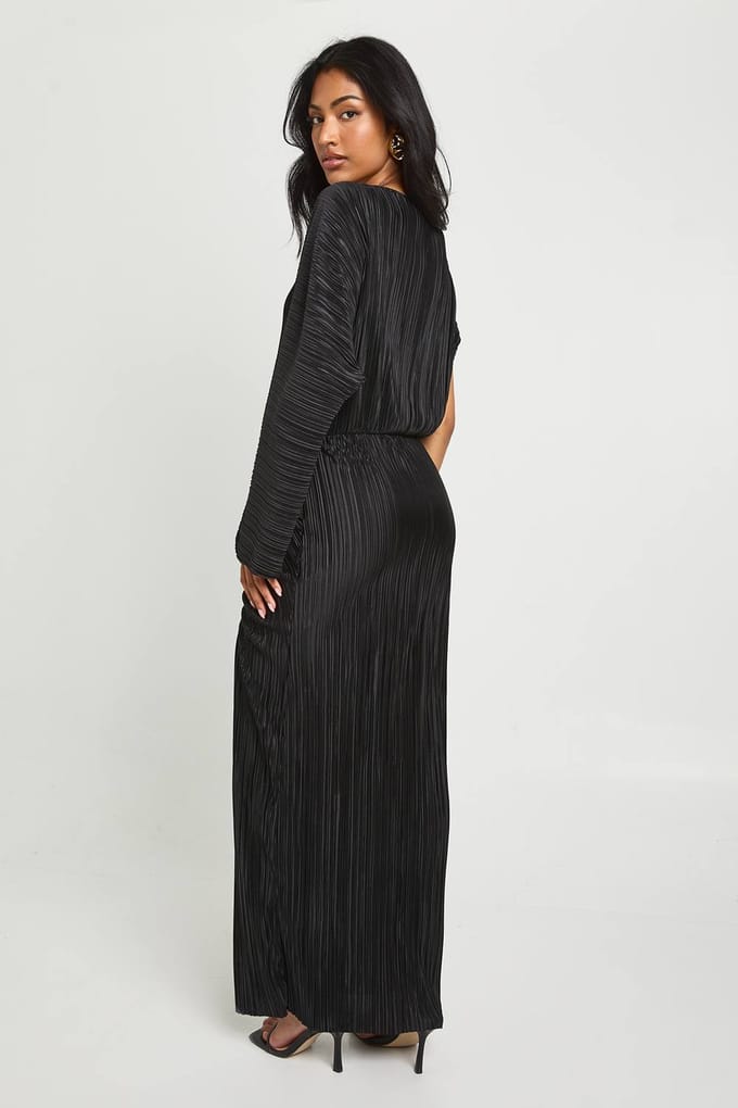 boohoo Dames Plisse Gerufelde Gespleten Maxi Jurk | Black | Maat: 8