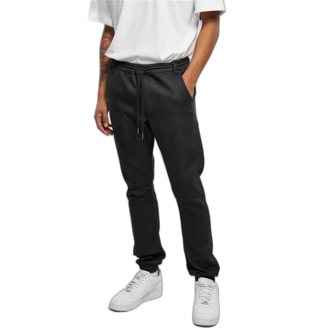 Urban Classics - Knitted Denim Jogpants realblack washed Heren joggingbroek - S - Zwart