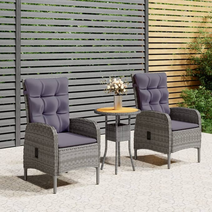 vidaXL - 3-delige - Tuinset - poly - rattan - grijs