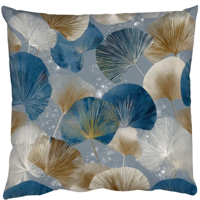 Sierkussens - Kussentjes Woonkamer - 60x60 cm - Bladeren - Abstract - Goud - Blauw
