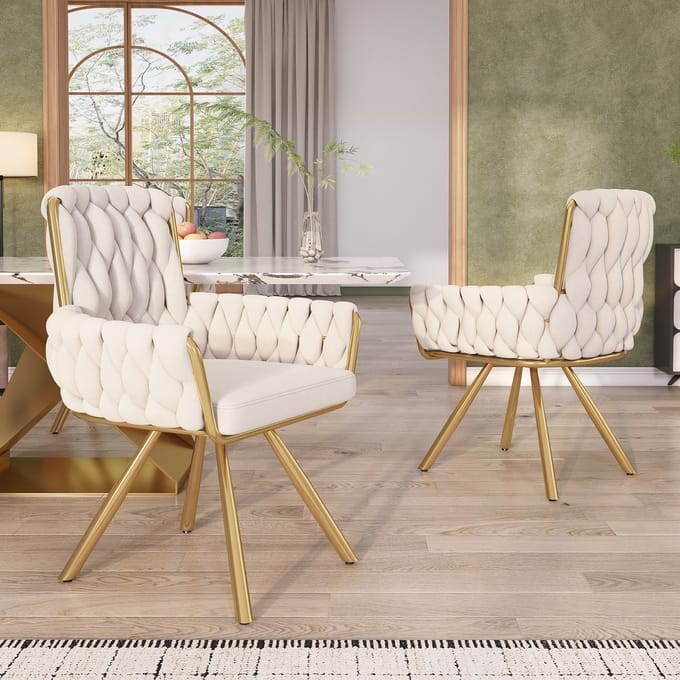REDOM Eetkamerstoel Set Van 2 - Draaifunctie En Armleuningen - Modern - Fluweel - Beige