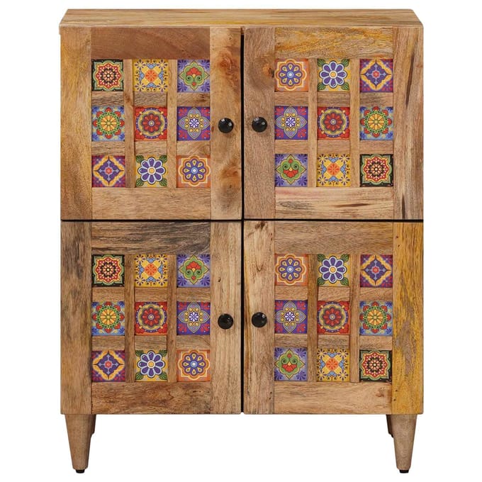 vidaXL - Dressoir - met - opslag - Naturel - 60 - x - 33 - x - 75 - cm - Massief - Mango - Hout
