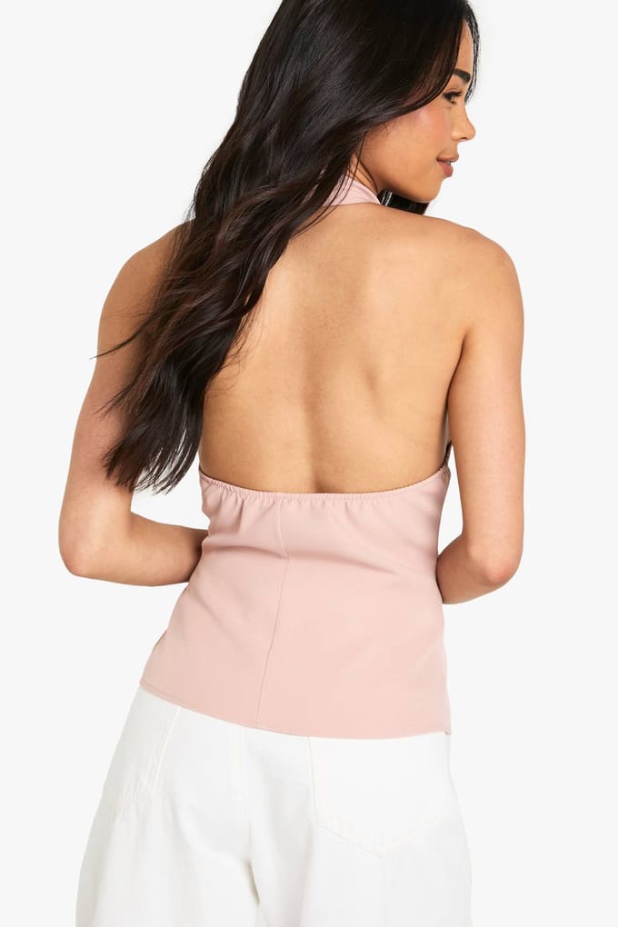 boohoo Dames Geweven Halterneck-vest met ritssluiting | Baby Roze | Maat: 34