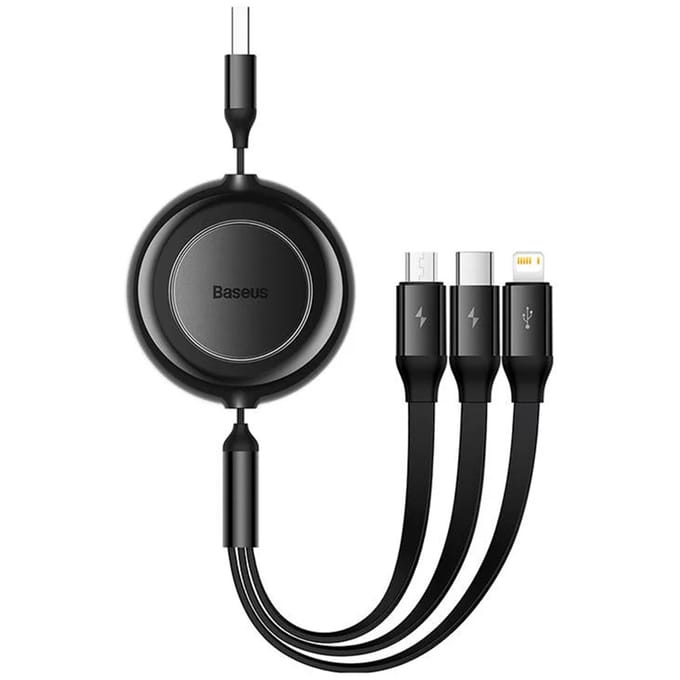 Baseus Bright Mirror 2 Series 3-in-1 oprolbare kabel - USB-A naar USB-C / geschikt voor Lightning / Micro USB - Zwart