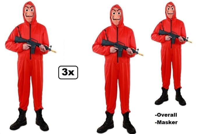 Rode overall met capuchon + masker- La Casa de Papel mt.S