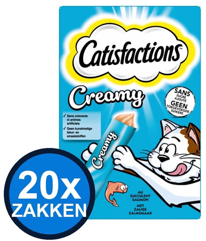 20x Catisfactions - Creamy Zalm Multipack (4x10g) - Kattenvoer Snacks - 40 g