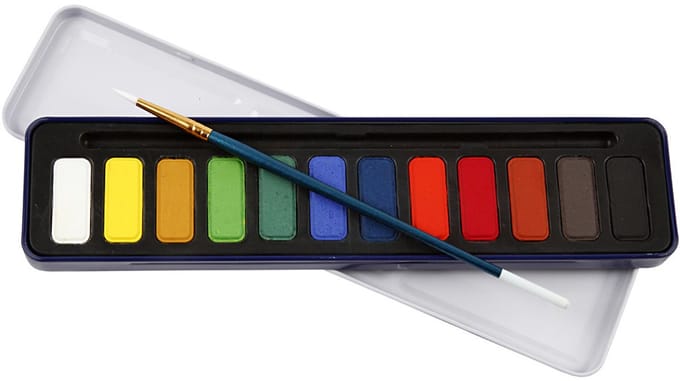 Aquarelset, afm 12x30 mm, 12 kleur/ 1 doos