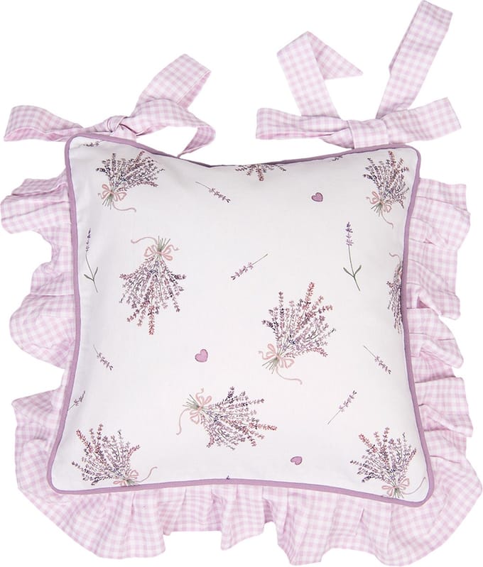 Clayre & Eef Kussenhoes Stoelkussen 40x40 cm Paars Wit Katoen Lavendel