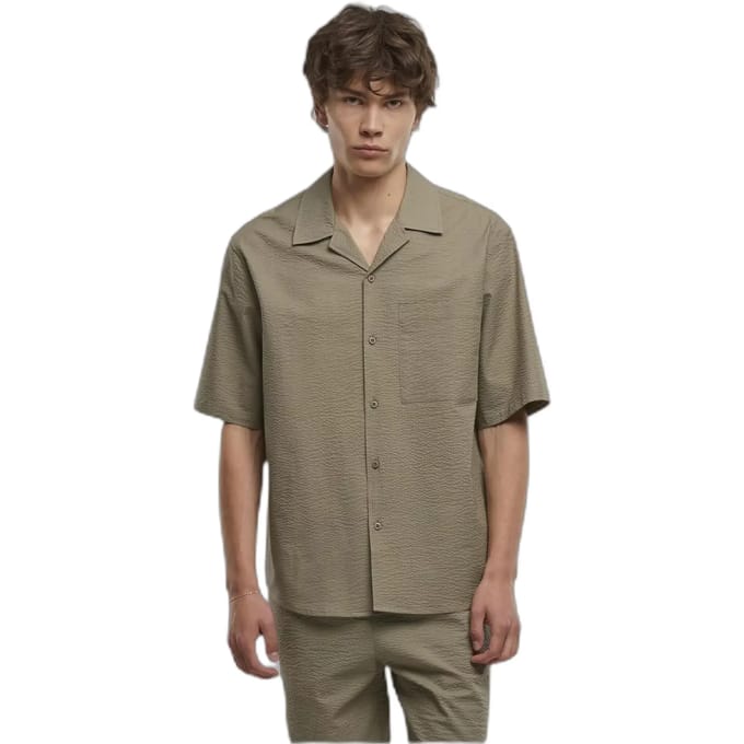 Urban Classics - Relaxed Seersucker Short Sleeve Overhemd - L - Olijfgroen