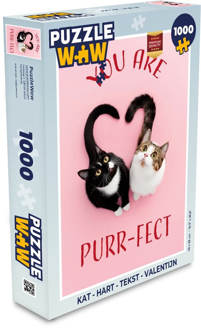 Puzzel Kat - Hart - Tekst - Valentijn - Legpuzzel - Puzzel 1000 stukjes volwassenen