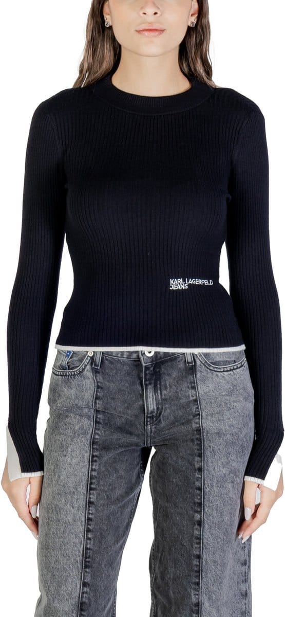 Printed Long Sleeve Round Neck Knitwear Wo - Black