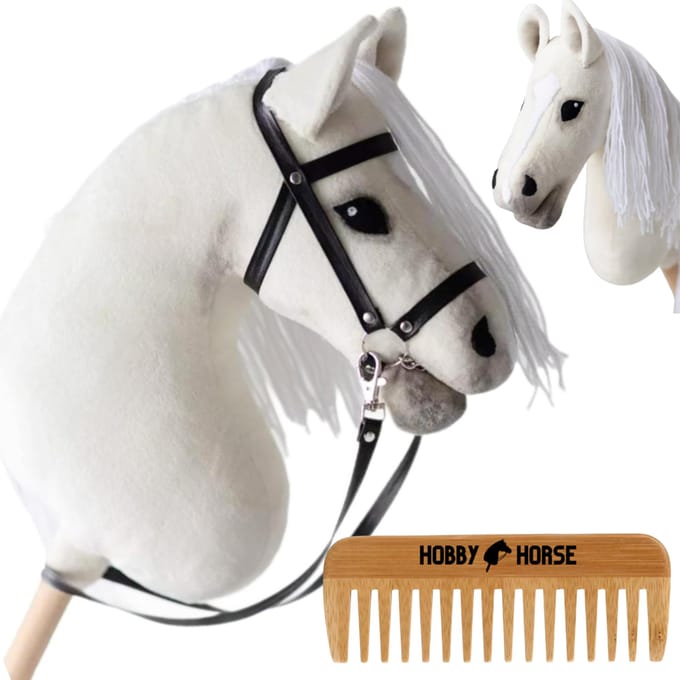 Cheval Hobby Cheval sur un Bâton Cheval Tête de Cheval Blanc + Peigne [M-Hobbyhorse6]