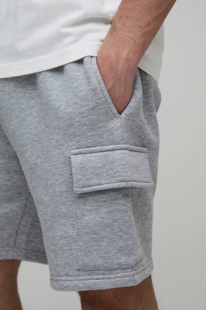Essential Relaxed Fit Cargo Jersey Short | Grey Marl | Size Small