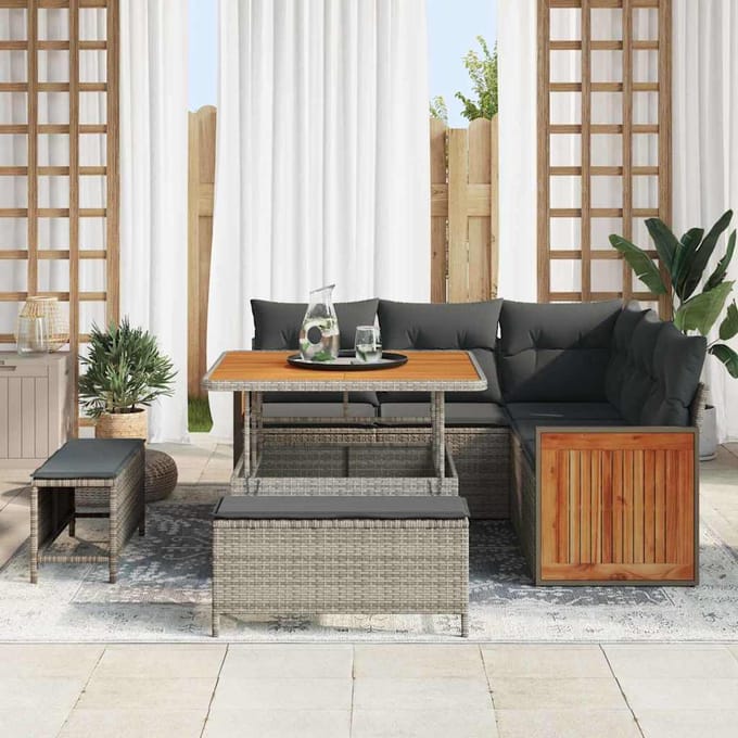 vidaXL - Tuinbank - Set - 9 - st - 8-Aantal - zitplaatsen - Grijs - poly - rattan