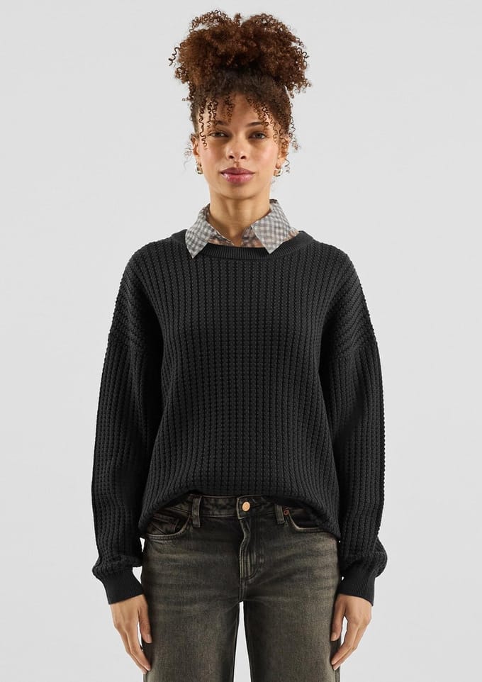 Pull in gemêleerd katoenen brei voor dames QS
