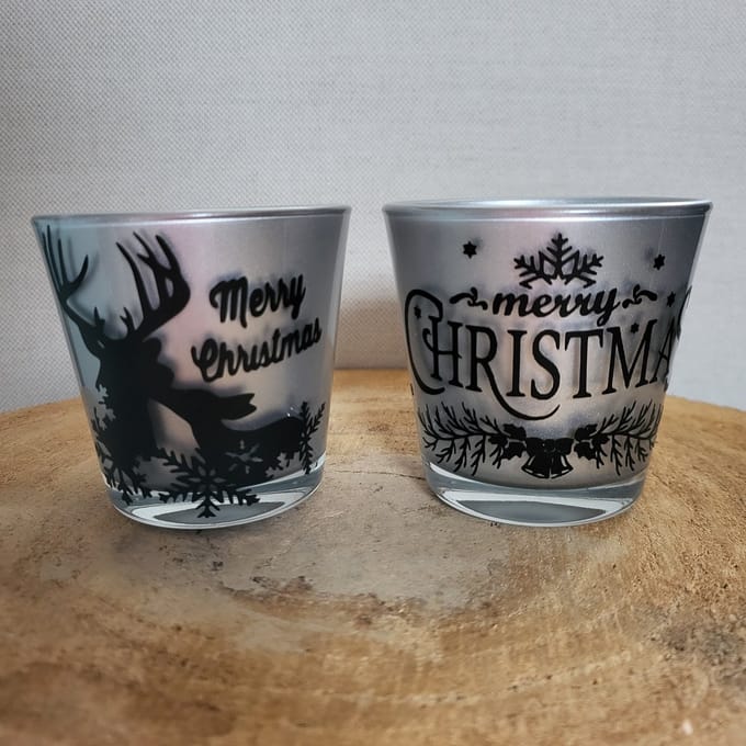 Set van 2 Theelichtjes - Kerst - Zilver - Merry Christmas