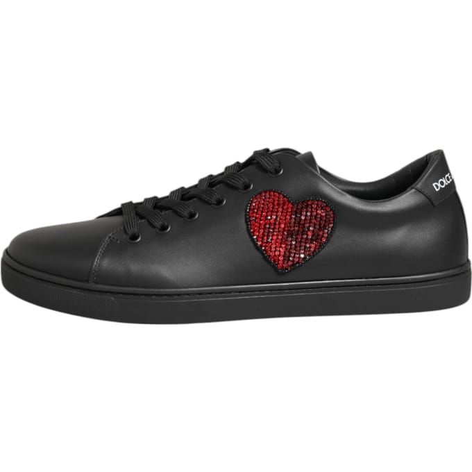 Dolce & Gabbana Zwarte Leren Kristallen Hart Sneakers Schoenen