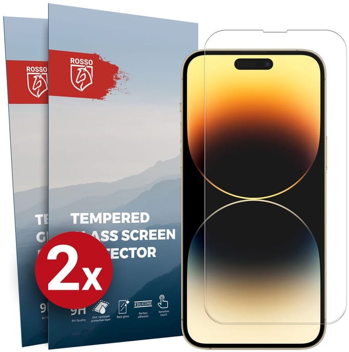Rosso Screen Protector Geschikt voor Apple iPhone 14 Pro Max 9H Tempered Glass | Duo Pack | Glasplaatje | Beschermlaag | Beschermglas | 9H Hardheid