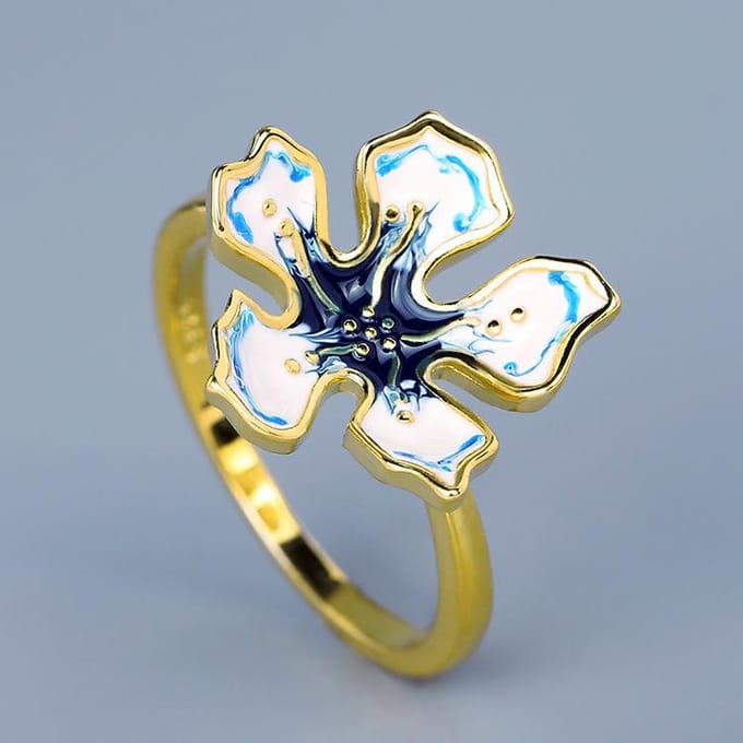 Populaire Nieuwe Bloemenring Elegante Dames Temperament Bruidsring Handgemaakte Emaille Sieraden No. 10 white
