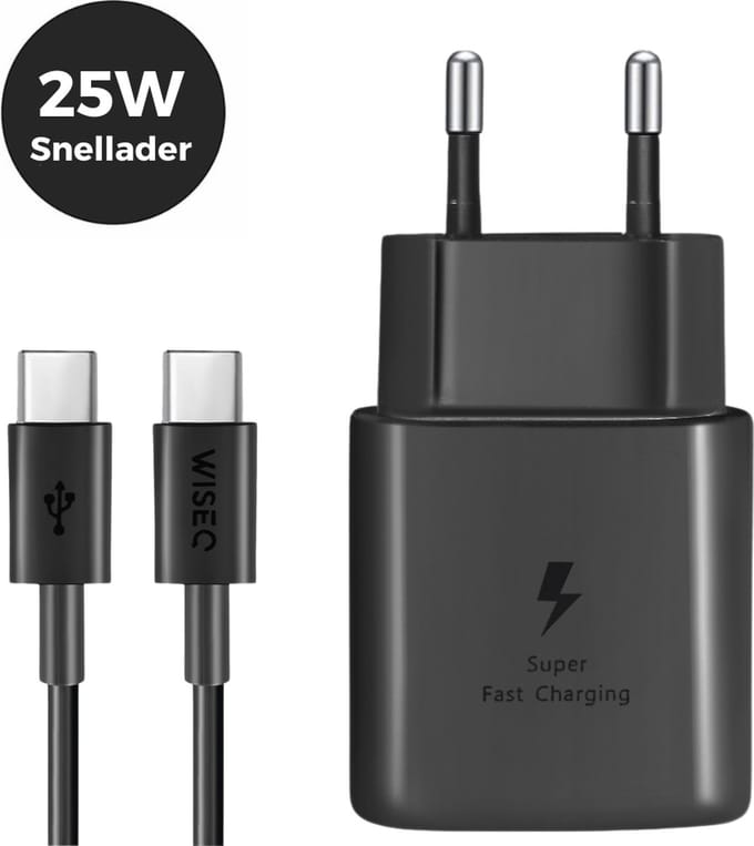 25W Snellader - USB C Oplader voor Samsung Oplader - Met 2 Meter USB C oplaadkabel - WiseQ