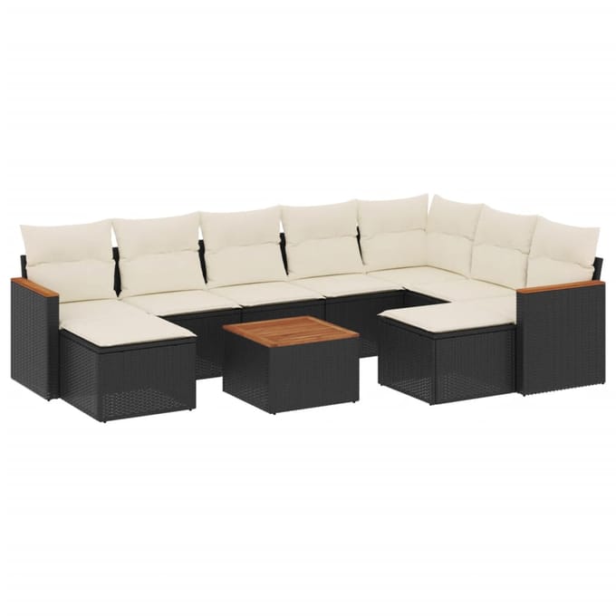 vidaXL - 10-delige - Loungeset - met - kussens - poly - rattan - zwart