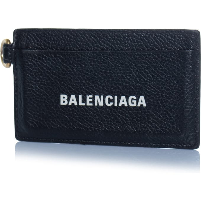 Balenciaga, zwarte leren kaartenhouder met sleutelhanger