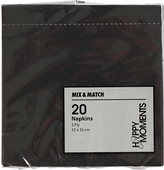 Servetten, afm 33x33 cm, zwart, 20 stuk/ 1 doos
