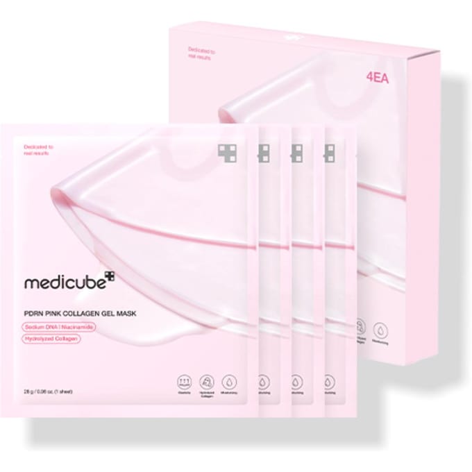 Medicube PDRN Roze Collageen Gel Masker 4 Vellen Koreaans Hydrogel Gezichtmasker Hydraterend Verstevigend Glow Verzorging white