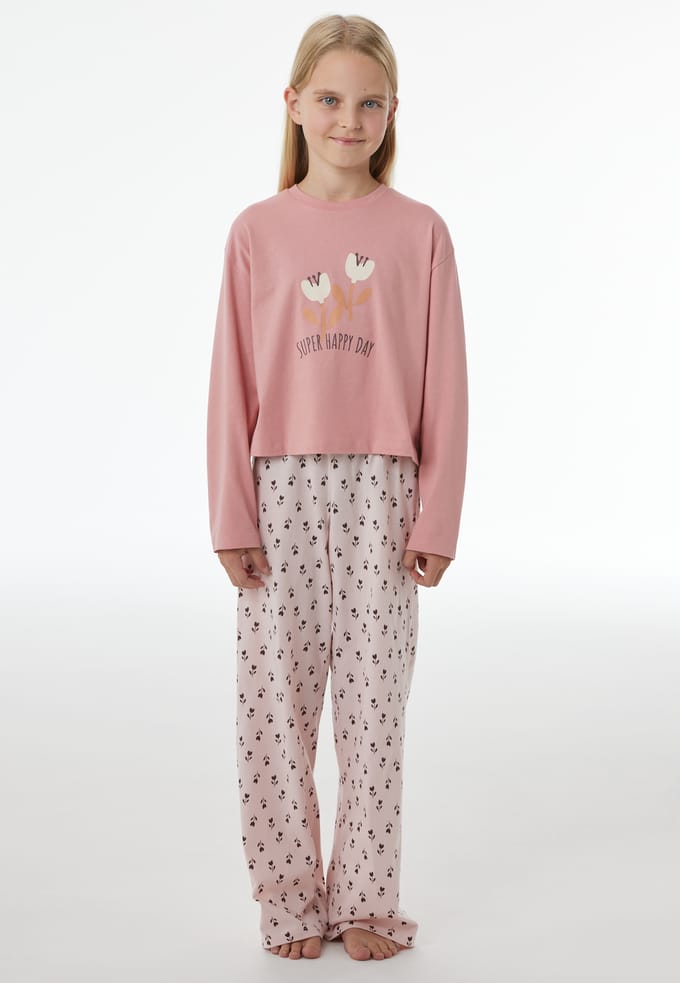 Lange pyjama met bloemenmotief, oudroze - Nightwear 116