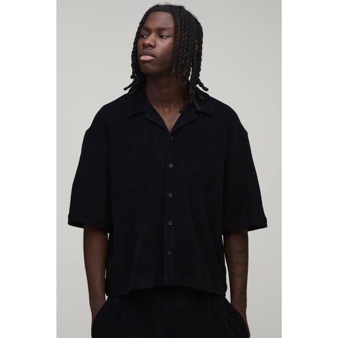 Oversized Boxy Badstof Overhemd | Black | Size XL
