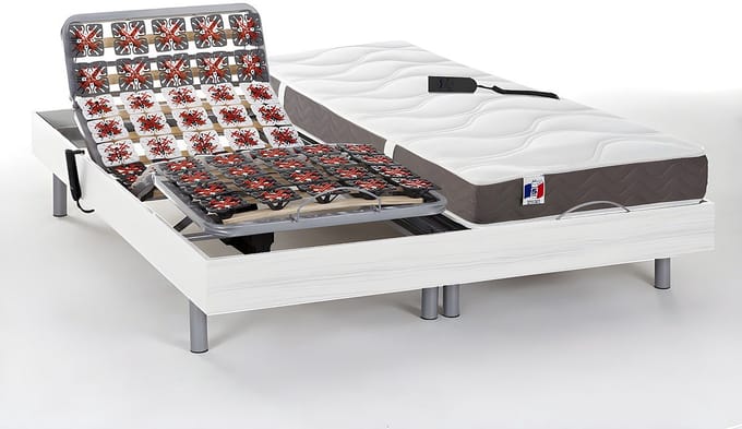 Vente-unique Bed met elektrische lattenbodem hout wit 2 x 90 x 200 cm