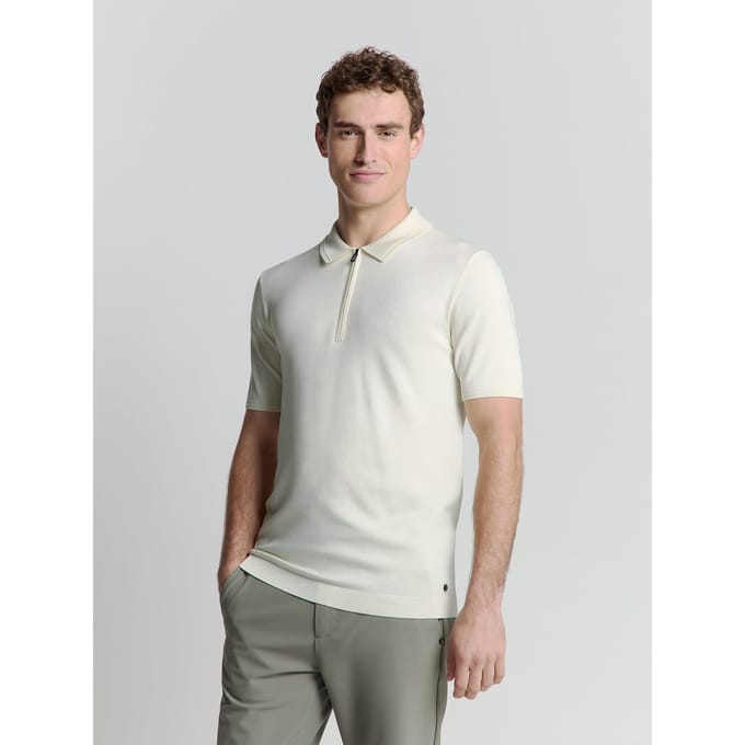 No Excess Pullover Short Sleeve Polo Zip Solid Offwhite Size: XXL | Polo Shirts Outlet | Heren | Wit
