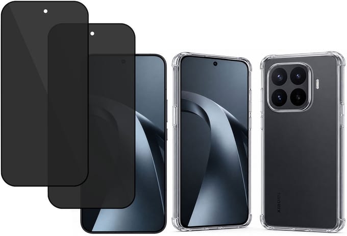 TechNow Hoesje + 2x Privé Screenprotector geschikt voor Xiaomi 17T Hoesje Screenprotector - Privacy Tempered Glass - Case Transparant