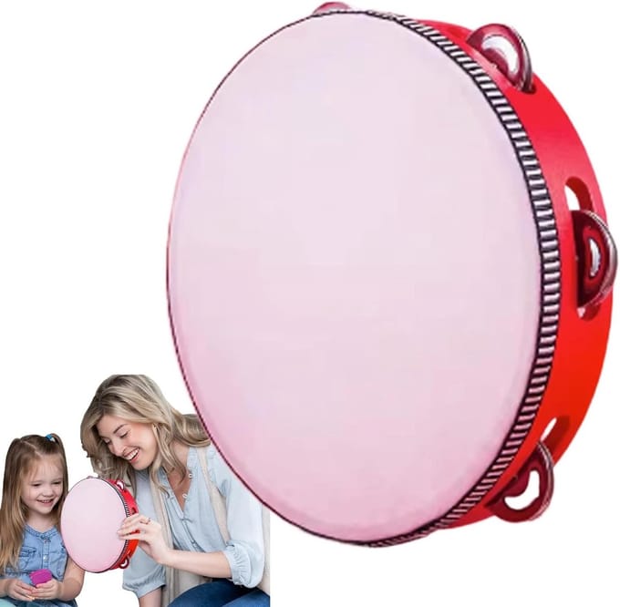 Kinder Tamboerijn - Percussie Instrument - Muziek Leren - Houten Frame - 8 Inch - Rood