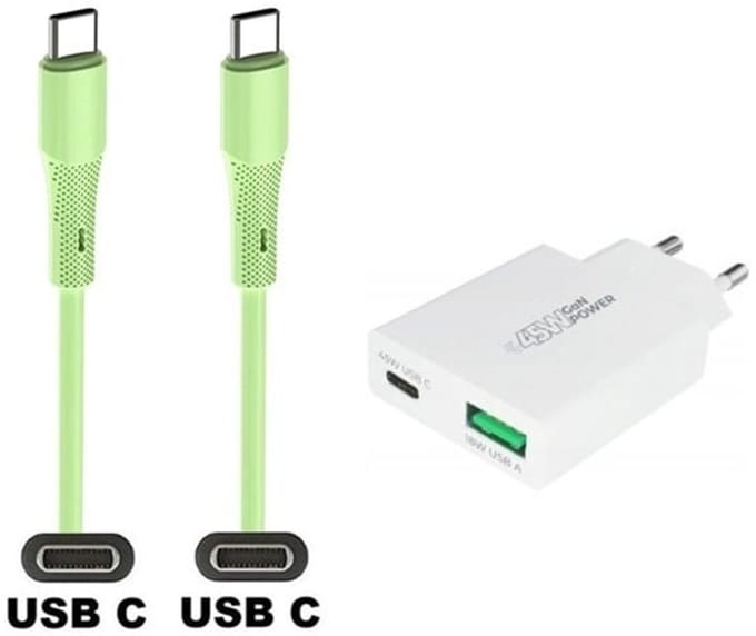 45W super snellader met 3 poorten + 1,0m USB C naar C kabel. PD PPS lader. Compacte GaN oplader adapter past op Kobo (Rakuten) eReader Elipsa, Elipsa 2E, Sage, Libra 2, Libra Colour, Clara 2E, Clara Colour, Clara BW - Kindle (Amazon) Scribe
