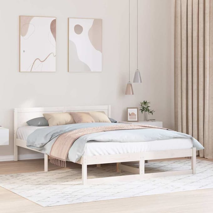 vidaXL - Bedframe - met - hoofdeinde - Wit - 140 - x - 200 - cm - Massief - grenenhout