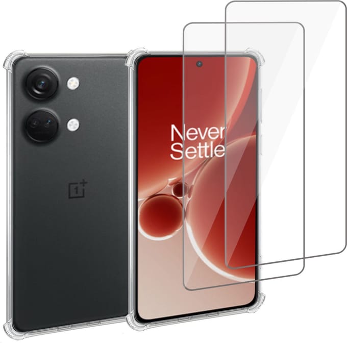 Geschikt voor OnePlus Nord 3 Hoesje + 2x Screenprotector – Gehard Glas Cover + Shock Proof Case – Transparant