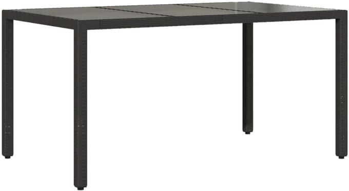 Tuintafel | Buitentafel | Terrastafe met glazen blad 150x90x75 cm poly rattan zwart