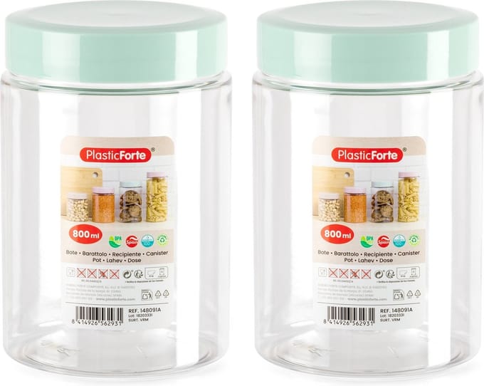 PlasticForte Voorraadpot/bewaarpot - 2x - 800 ml - kunststof - mint groen- B10 x H15 cm