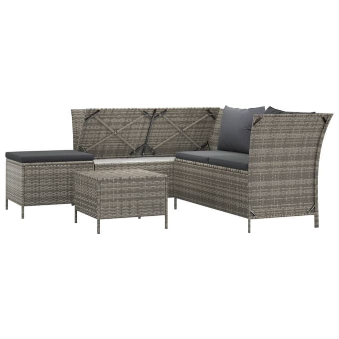 vidaXL - 4-delige - Loungeset - met - kussens - poly - rattan - grijs
