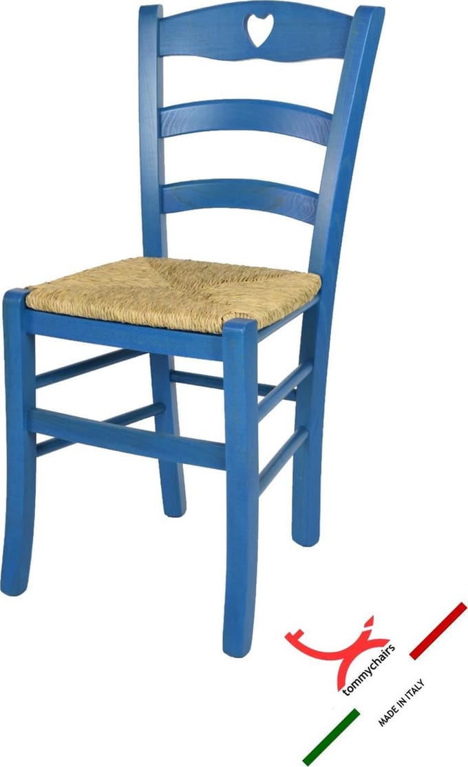 Tommychairs Cuore - Eetkamerstoel - 1 Stuk - Blauw - Rotan & Hout