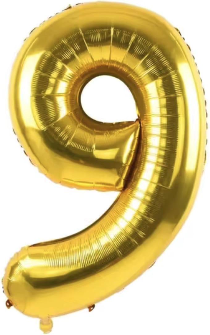 Scoby - Cijerballon - Folieballon - XL 100cm - Goud - Cijfer 9