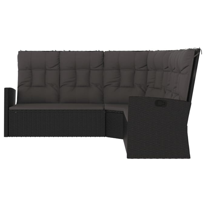 vidaXL - Tuinhoekbank - verstelbaar - met - kussens - poly - rattan - zwart