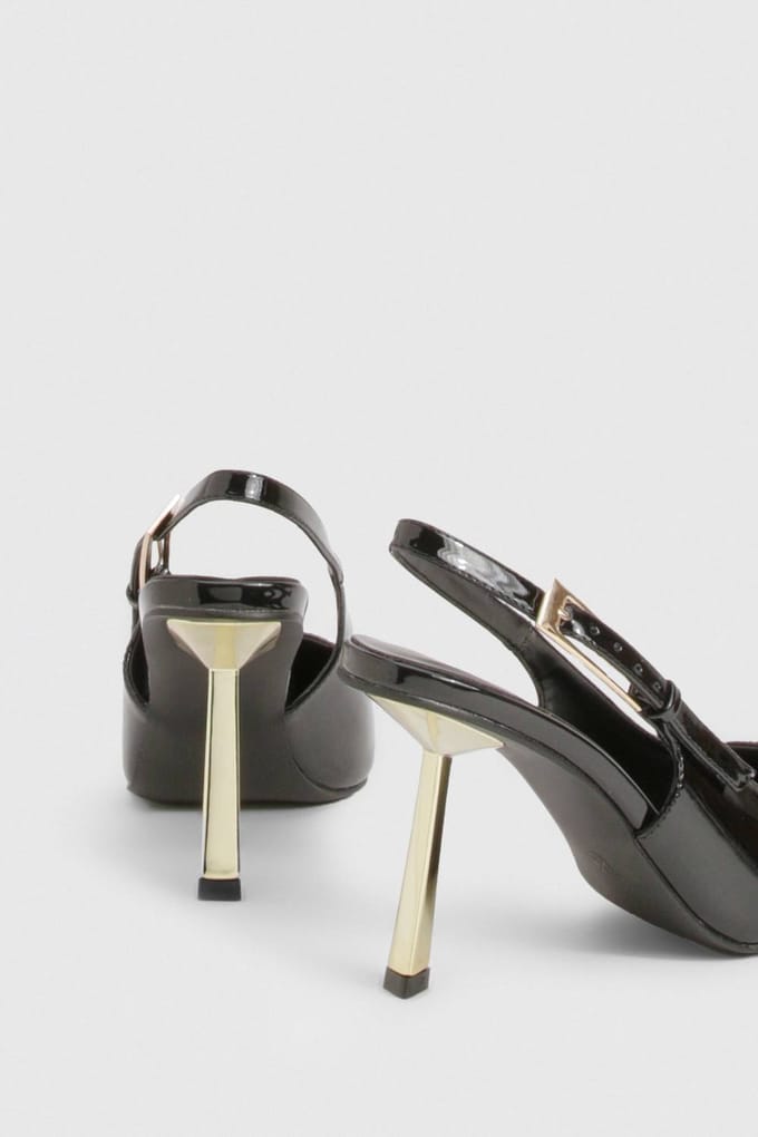 boohoo Dames Gouden stiletto slingback courtshoe hakken | Black | Maat: 8