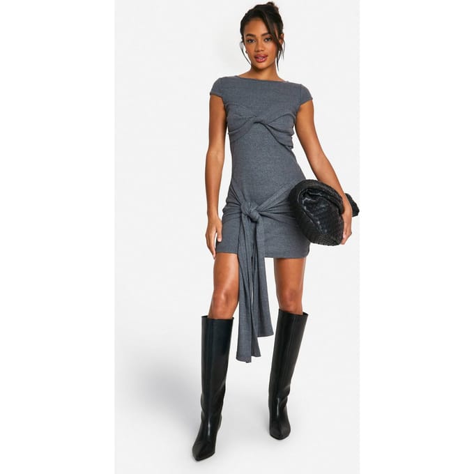 boohoo Dames Brushed Rib Mini Dress | Houtskool | Maat: 42