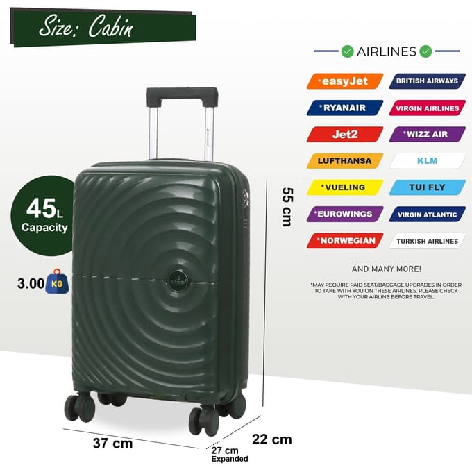 Harde koffer 55 x 37 x 22 cm PP koffer Bagage Geschikt voor Easyjet, Ryanair