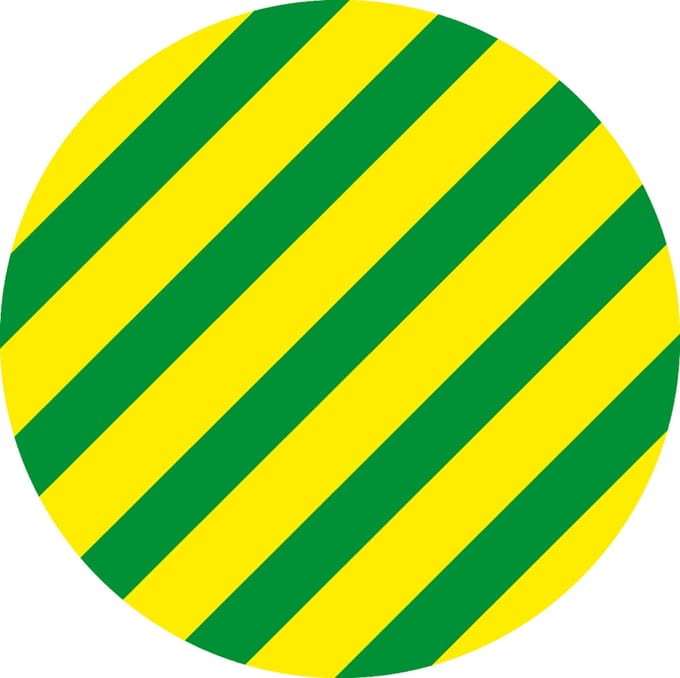 Beschermende geleider sticker, vel, groen geel 12,5 mm - 20 per vel